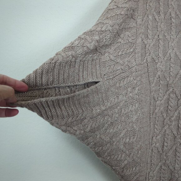 Design History Women’s Poncho Tan Sweater Large Cowl Neck Cable Knit Pullover - Picture 5 of 10